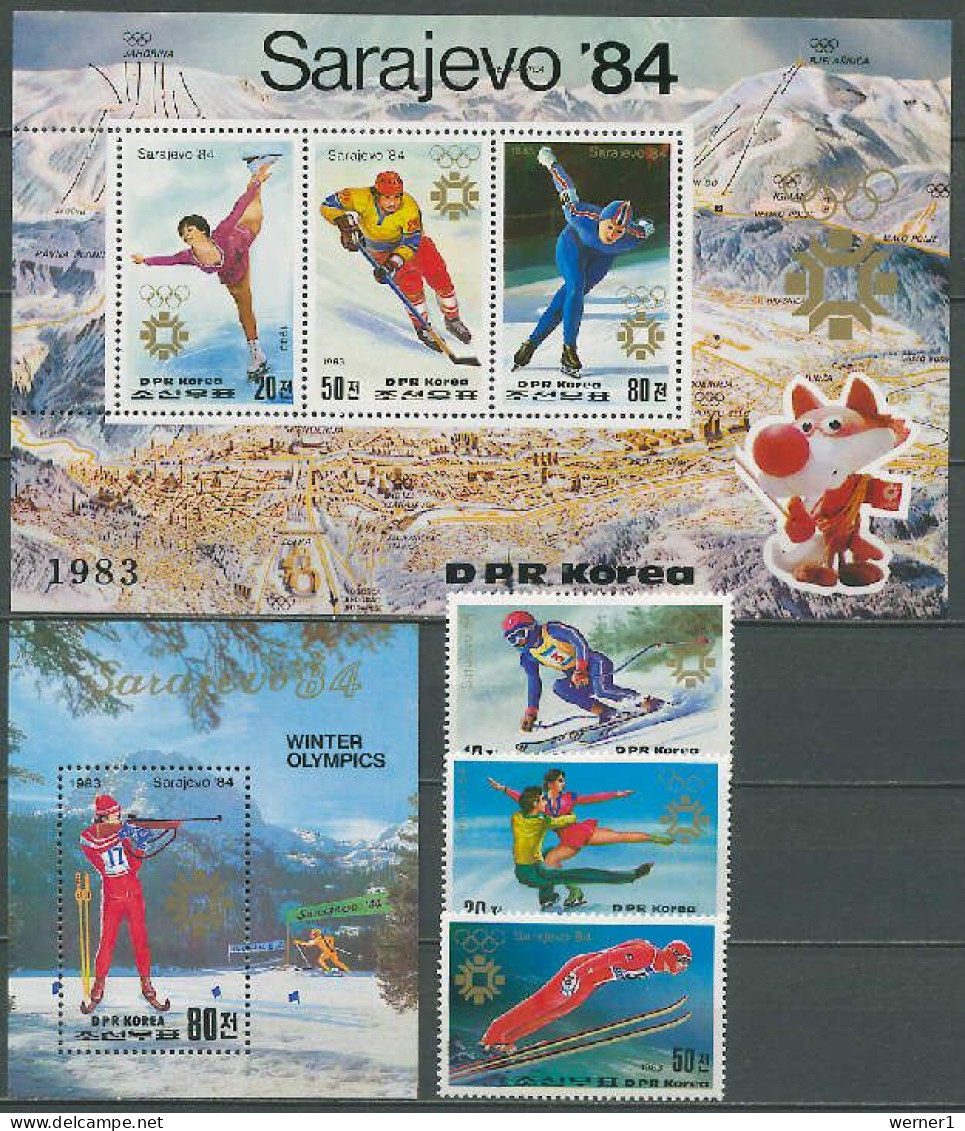 North Korea 1983 Olympic Games Sarajevo, Set Of 3 + 2 S/s MNH - Winter 1984: Sarajevo