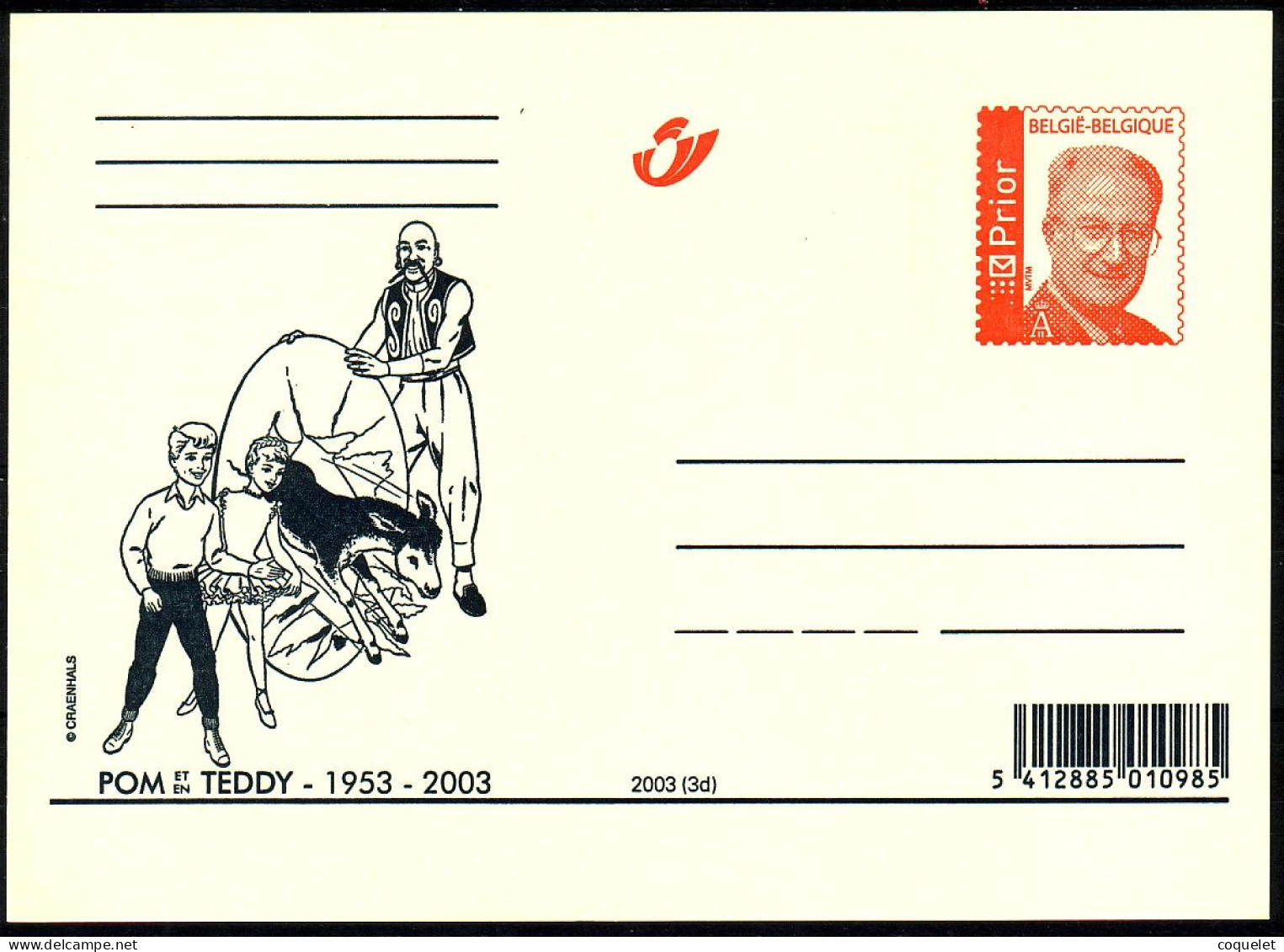 Belgique - Entiers Postaux - Cartes Illustrées N° 87/4 # POM Et EDDY  1953-2003 - Fumetti