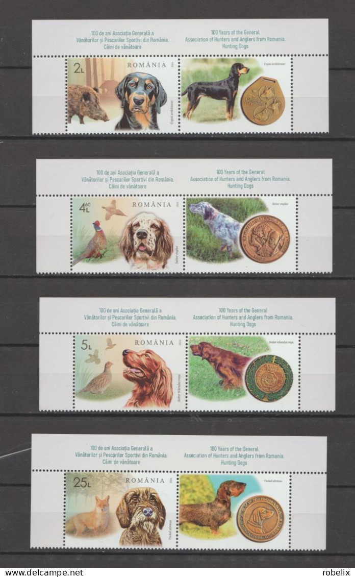 ROMANIA 2024 DOGS - HUNTING DOGS - WILD PIG, FOX, PHEASANT  Set Of 4 Stamps With Labels  MNH** - Chiens