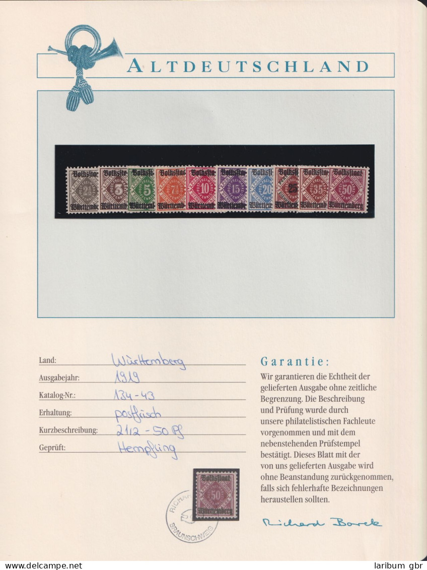 Württemberg Dienstmarken 134-143 Postfrisch Borek Garantie #NK560 - Gebraucht