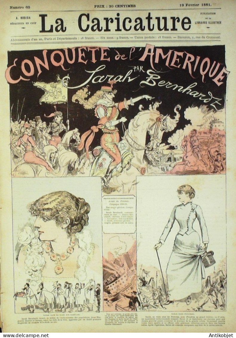 La Caricature 1881 N°  60 Conquête De L'Amérique Sarah Bernhardt Barret Trock Draner - Magazines - Before 1900