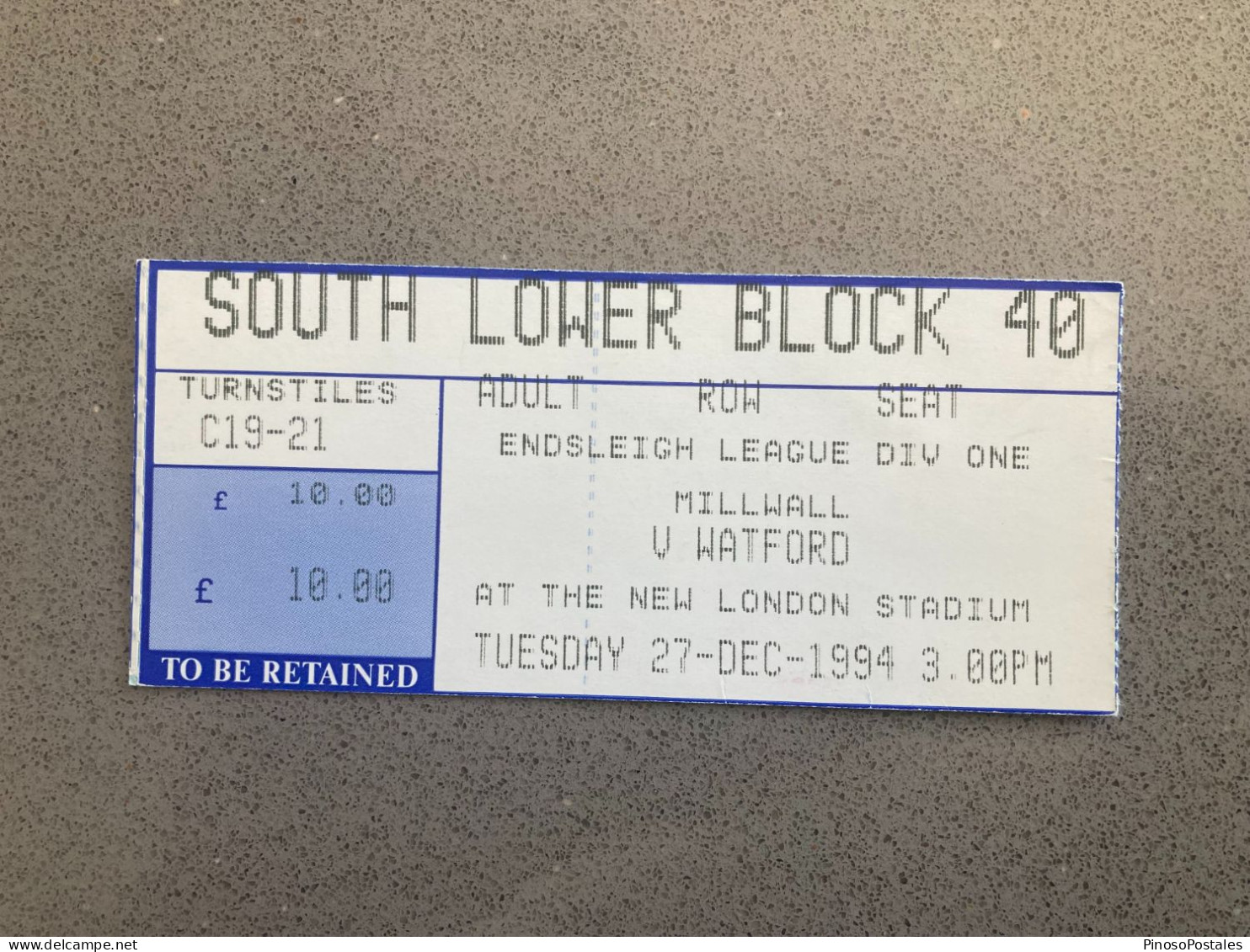 Millwall V Watford 1994-95 Match Ticket - Eintrittskarten