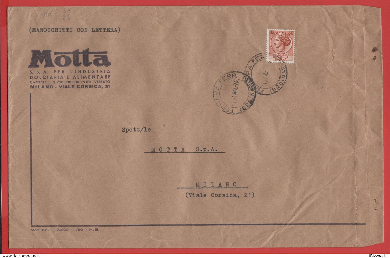 ITALIA - Storia Postale Repubblica - 1960 - 80 Antica Moneta Siracusana (isolato) - Manoscritti Con Lettera - Viaggiata - 1946-60: Marcophilie