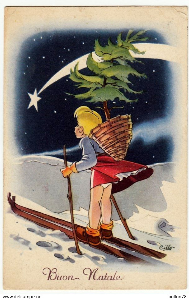 BUON NATALE - BAMBINA E COMETA - Illustrata CILLO - 1955 - Vedi Retro - Formato Piccolo - Autres & Non Classés