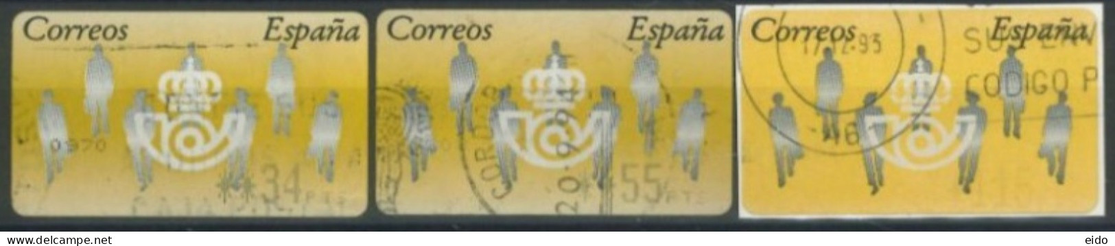 SPAIN - 199394 - SELF ADHESIVE STAMPS LABELS SET OF 3 OF DIFFERENT VALUES, USED . - Oblitérés