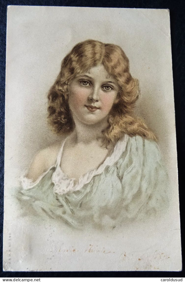 Cpa PRECURSEUR LITHO Illustrateur A&MB 340 Portrait Femme FILLE VOYAGE 1904 HENNEZEL - Vienne