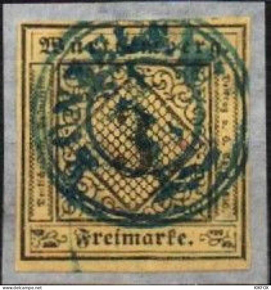 ALTDEUTSCHLAND , WUERTTEMBERG, 1851, MI 2, YT  2, ZIFFERN, SCHWARZ AUF MITTELGELB, GESTEMPELT, OBLITERE, - Usati