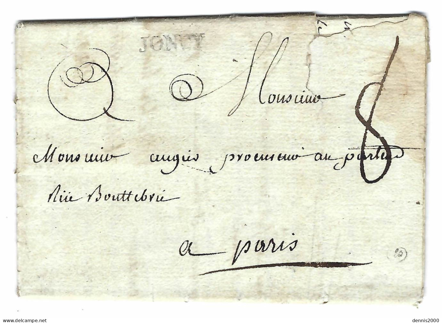 1771 - Lettre De JONCY ( Haute Saône ) Lenain L1 Taxe 8 Sous Pour Paris - 1701-1800: Vorläufer XVIII