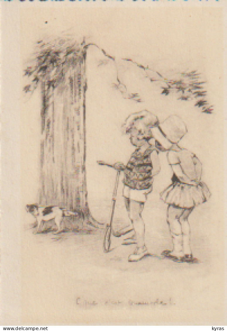 Cpsm (Type G. Bouret)2 Volets En 10x15 . Couple D'enfants Et Chien Urinant Sur Arbre. "C'que C'est Commode!" - Zeitgenössisch (ab 1950)