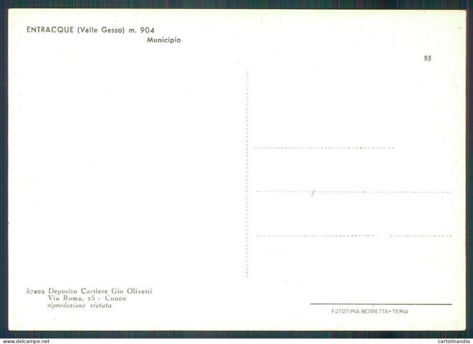 Cuneo Entracque Municipio FG Cartolina MZ0999 - Cuneo