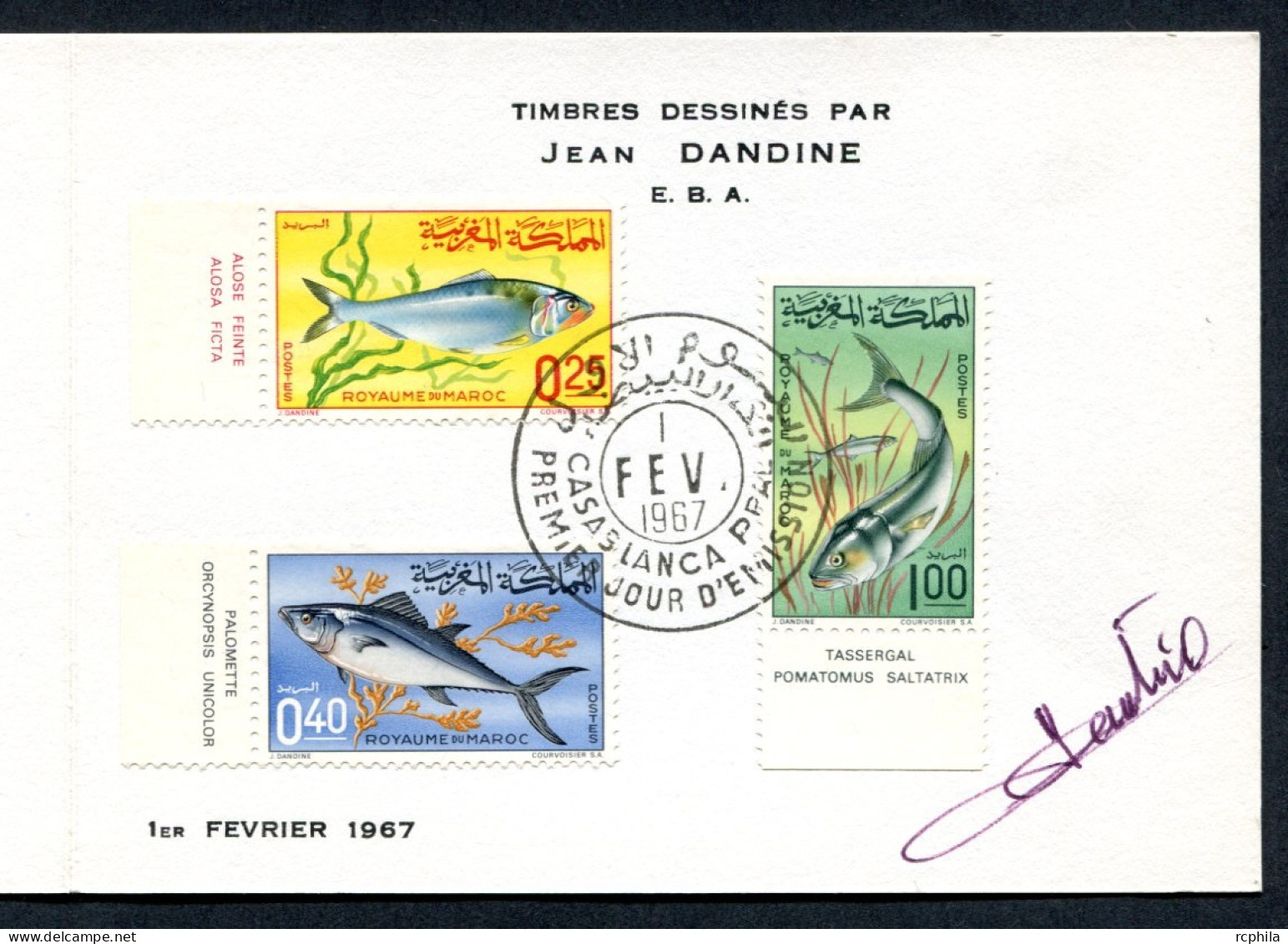 RC 27479 MAROC N° 514 / 516 FAUNE POISSONS ENCART 1er JOUR TIRAGE 115 Ex SIGNÉ JEAN DANDINE - Morocco (1956-...)