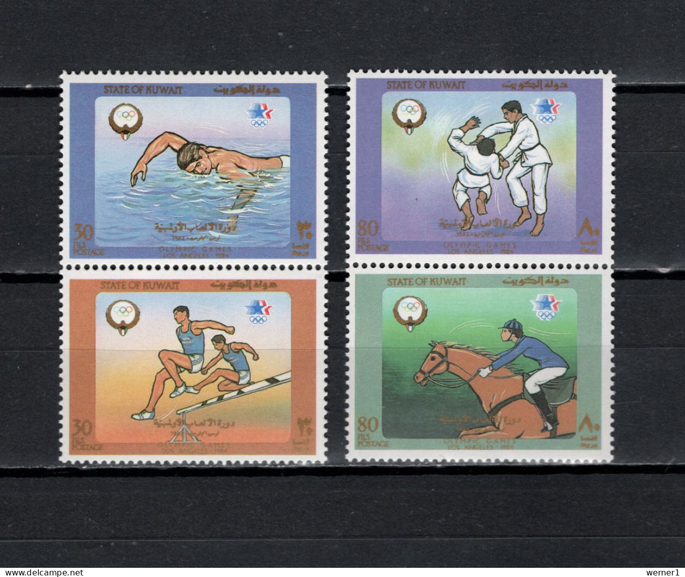 Kuwait 1984 Olympic Games Los Angeles, Swimming, Judo, Equestrian Etc. Set Of 4 MNH - Sommer 1984: Los Angeles