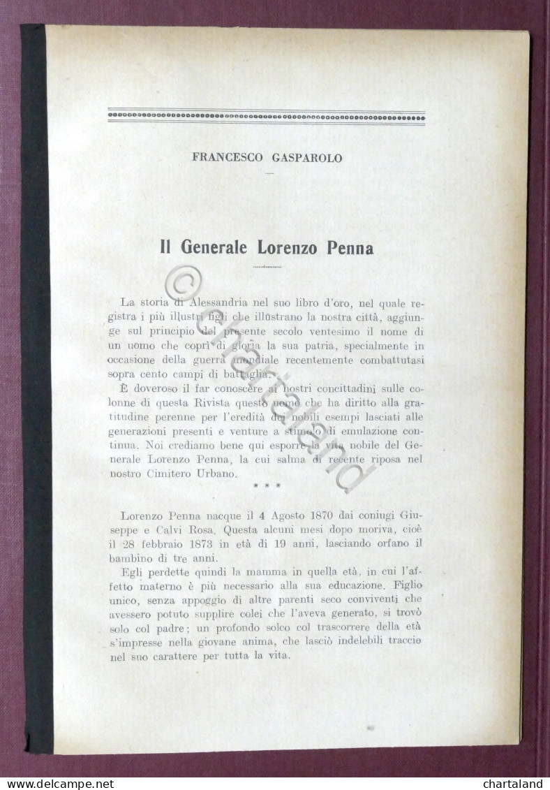 Biografia - F. Gasparolo - Il Generale Lorenzo Penna - Alessandria - 1930 Ca. - Other & Unclassified