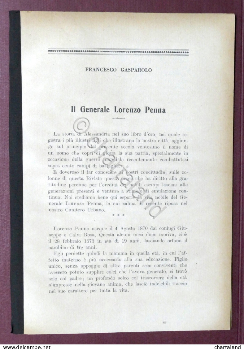 Biografia - F. Gasparolo - Il Generale Lorenzo Penna - Alessandria - 1930 Ca. - Otros & Sin Clasificación