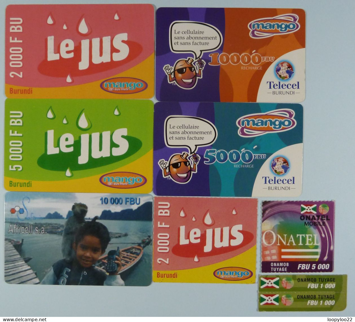 BURUNDI - Telecel - Recharge - Mango & Others - Group Of 8 - Used - Burundi