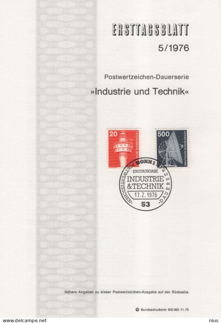 Germany Deutschland 1976-5 Industrie Und Technik Radioteleskop Leuchtturm Radio Telescope Lighthouse Dauerserie Bonn - 1974-1980