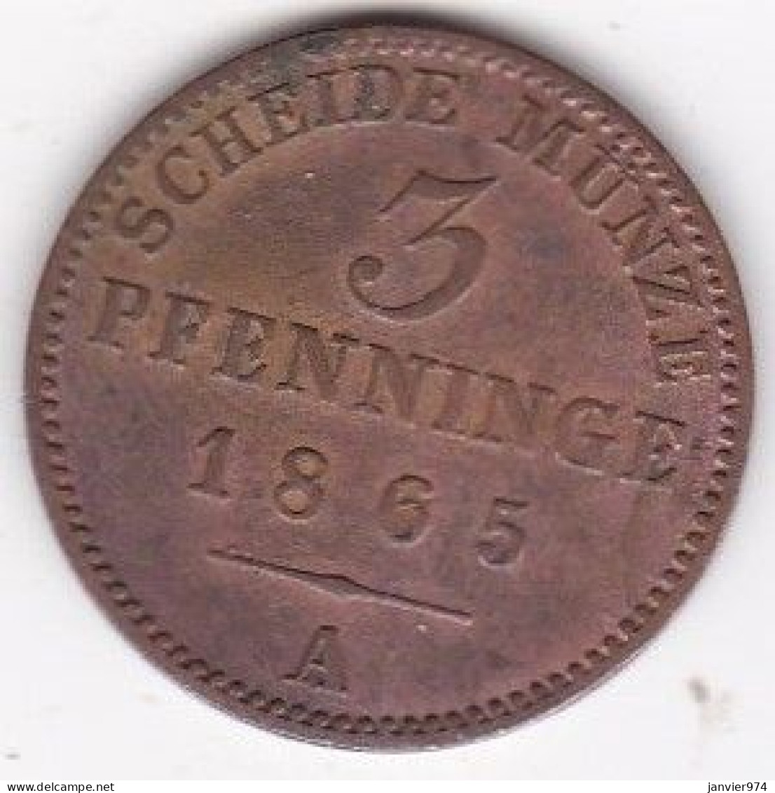 Royaume De Prusse, 3 Pfenninge 1865 A - Wilhelm I, KM# 482 - Groschen & Andere Kleinmünzen