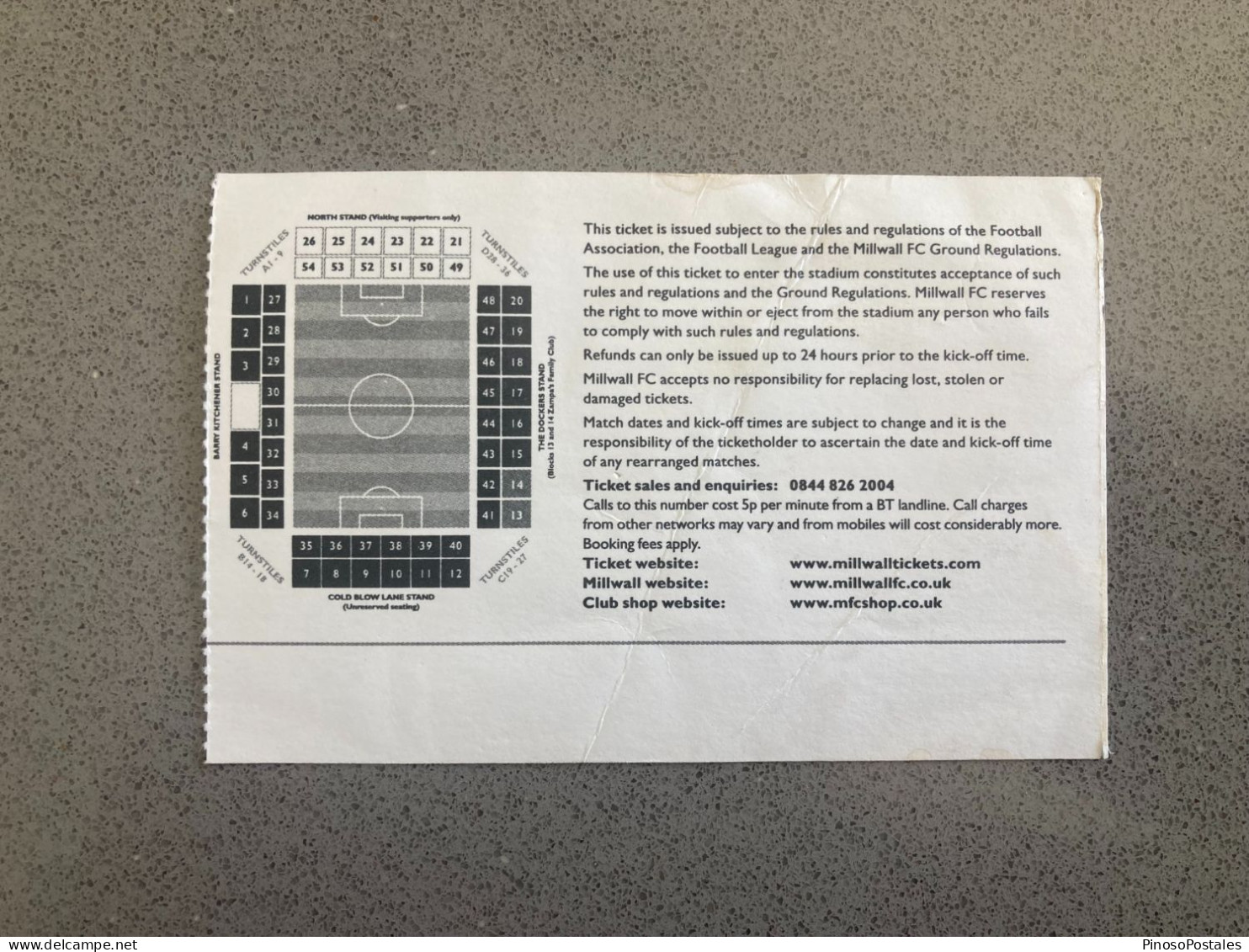 Millwall V Ipswich Town 2013-14 Match Ticket - Tickets D'entrée