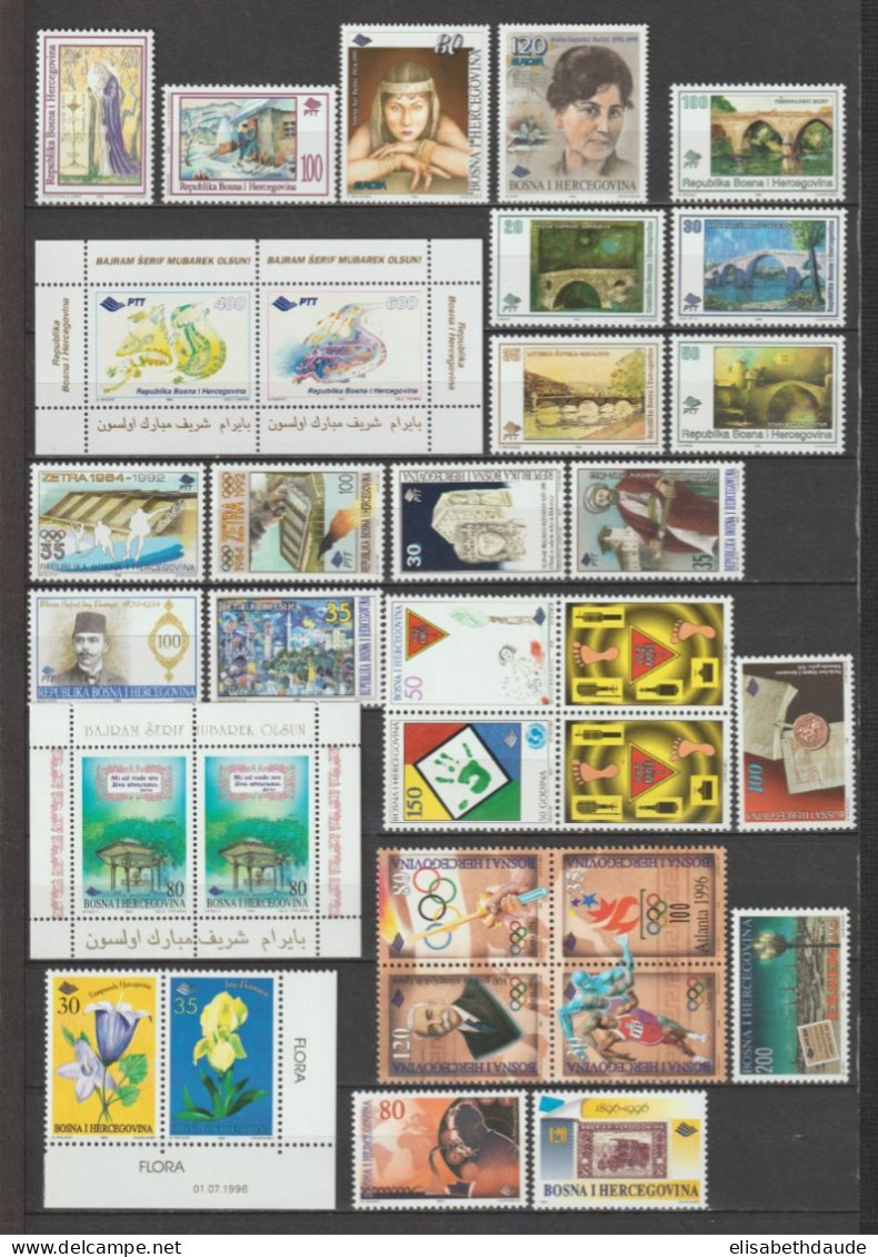 REP. BOSNIE HERZEGOVINE - 1993/1996  - ANNEES COMPLETES + BLOCS ET FEUILLETS ** MNH - COTE YVERT > 215 EUR - Bosnia And Herzegovina