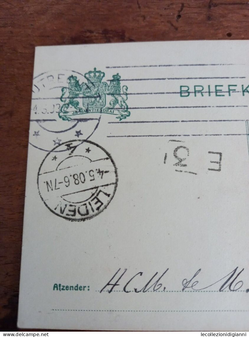 1061) Nederland Olanda Cartolina Postale Briefkaart 1908 Gelaufen Von Utrecht Nach Leiden - Briefe U. Dokumente