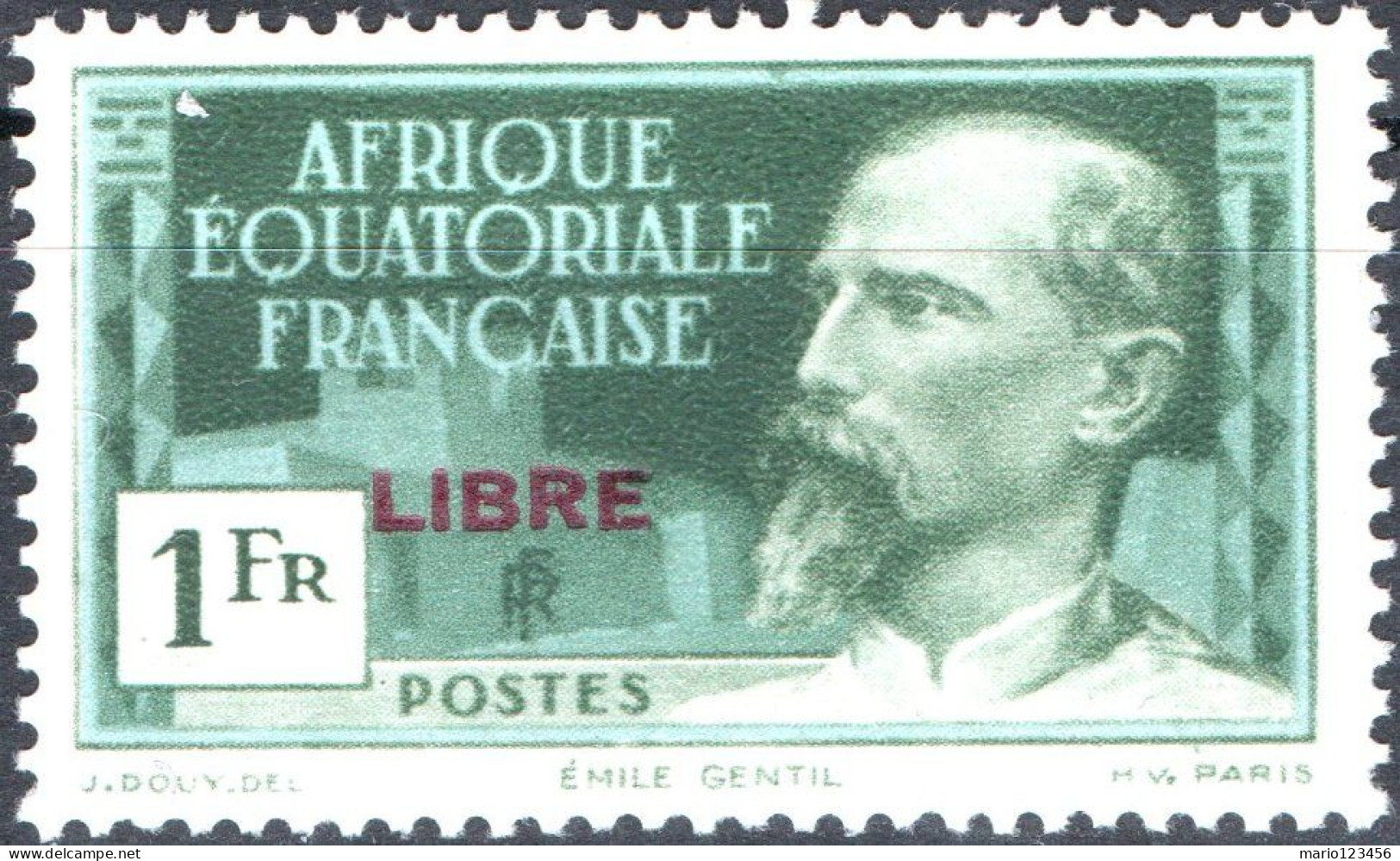 AFRICA EQUATORIALE FRANCESE, EMILE GENTIL, 1 Fr., 1940, NUOVO (MLH*) Mi:FR-EQ 126b, Scott:FR-EQ 108, Yt:FR-EQ 133 - Nuovi