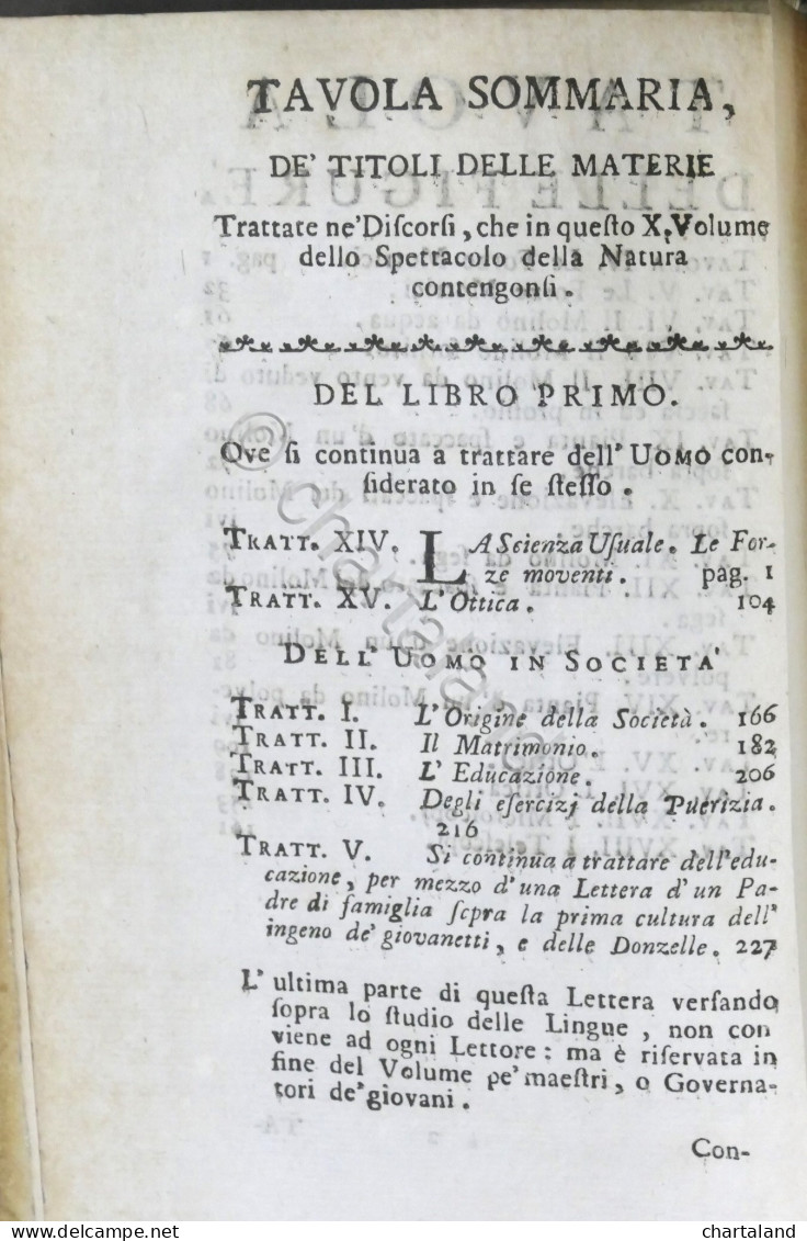 Lo Spettacolo Della Natura - Trattenimenti Storia Naturale - Tomo X - Ed. 1752 - Ohne Zuordnung