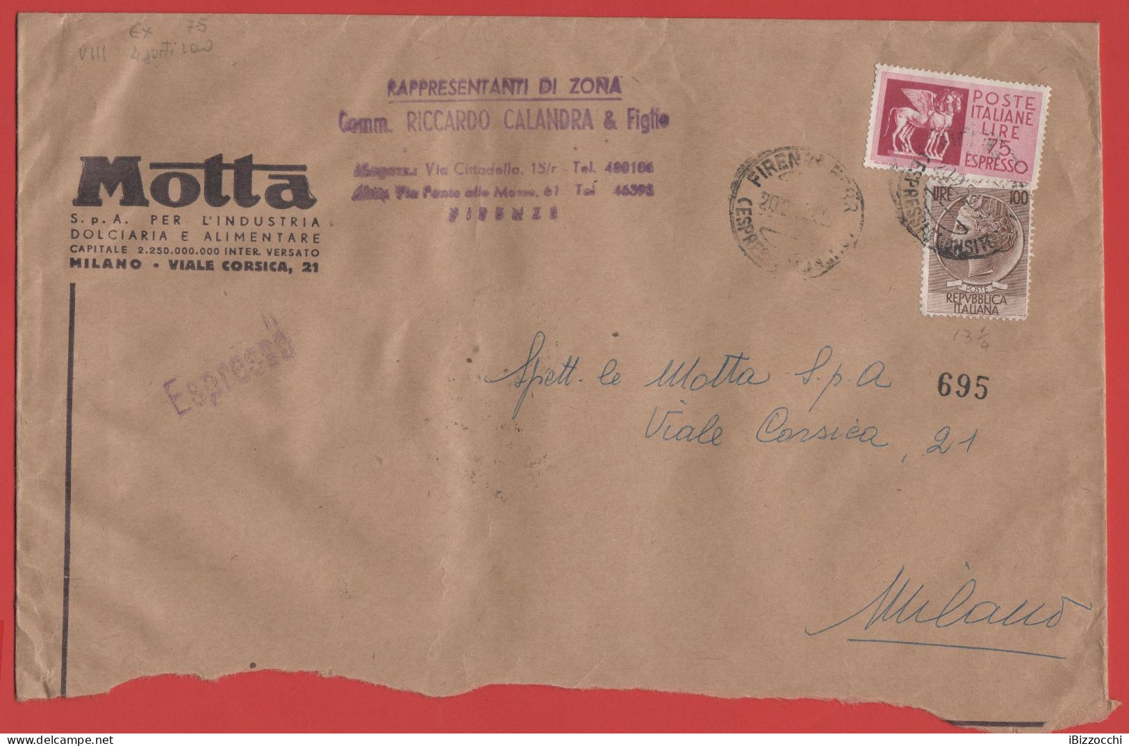 ITALIA - Storia Postale Repubblica - 1959 - 100 Antica Moneta Siracusana + 75 Cavalli Alati - Busta Di Grande Formato - - 1946-60: Marcophilie