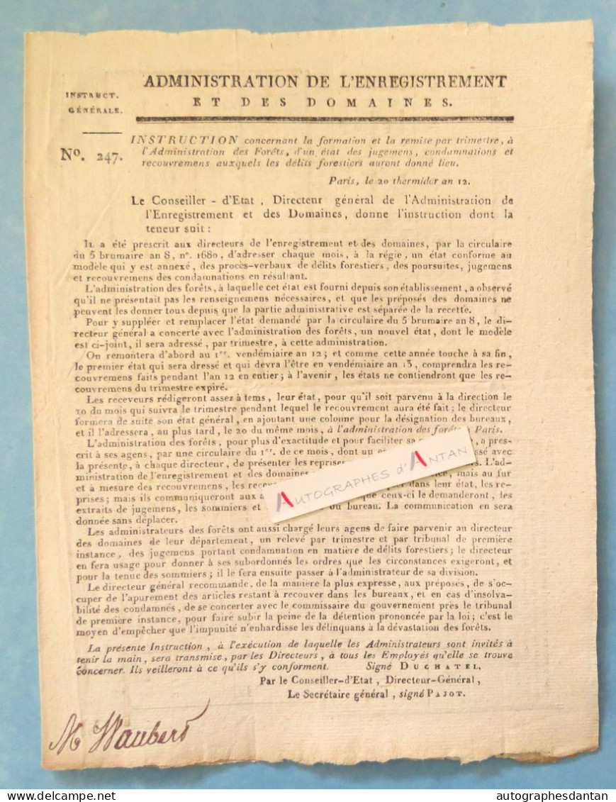 ● Instruction An 12 Administration Des Forêts - Délits Forestiers - Duchatel - Bergon Allair Chauvet Guechenève Gossuin - Documents Historiques