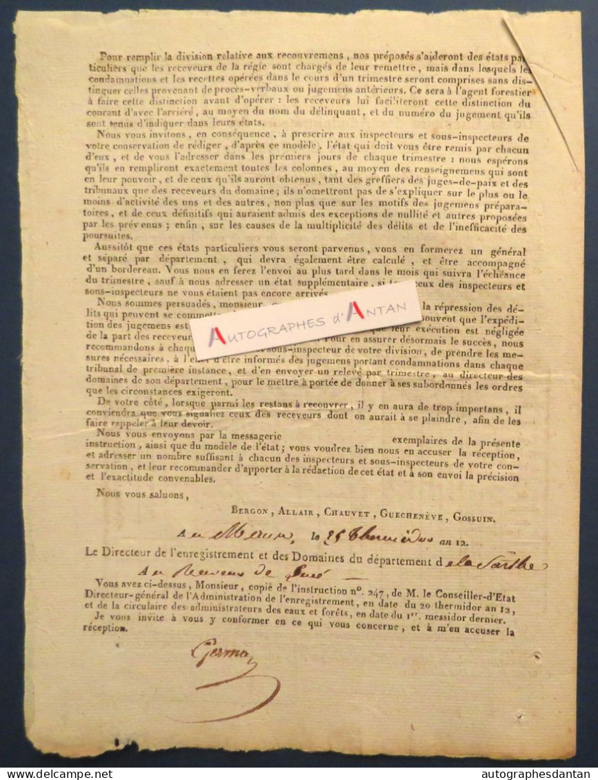 ● Instruction An 12 Administration Des Forêts - Délits Forestiers - Duchatel - Bergon Allair Chauvet Guechenève Gossuin - Historical Documents