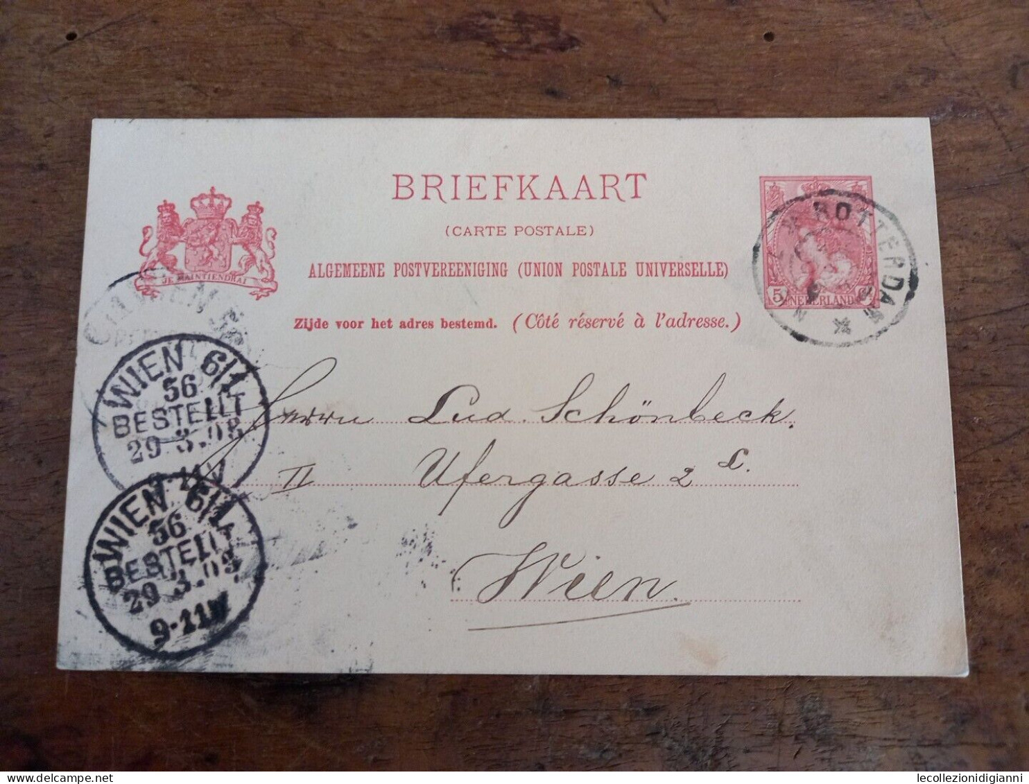 1062) Nederland Olanda Cartolina Postale Briefkaart 1908 Gelaufen Von Rotterdam Nach Wien - Briefe U. Dokumente