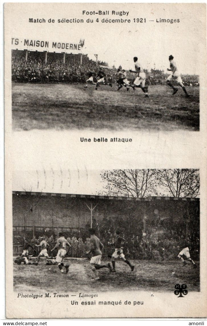 87. HAUTE-VIENNE - LIMOGES. RARE - Foot-Ball Rugby Match De Sélection Du 4 Décembre1921. Une Belle Attaque. Un Essai... - Limoges