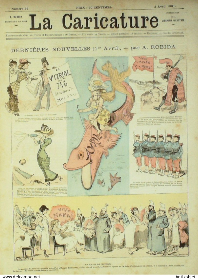 La Caricature 1881 N°  66 Dernières Nouvelles Le Vitriol Robida Barret Morland Loyds - Revues Anciennes - Avant 1900