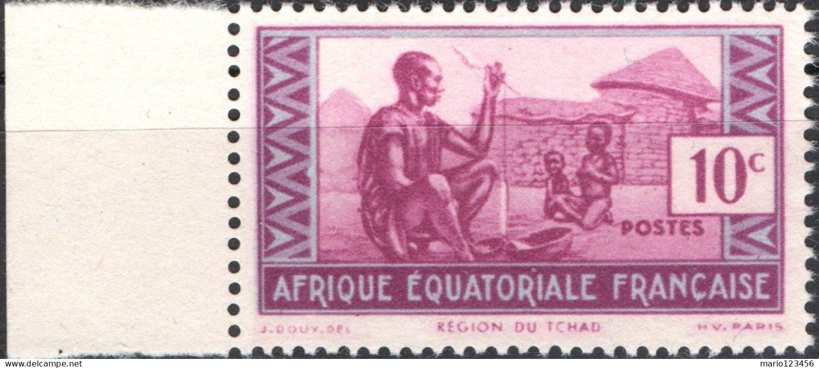 AFRICA EQUATORIALE FRANCESE, COSTUMI LOCALI, 10 C., 1944, NUOVO (MNH**) Mi:FR-EQ 238, Scott:FR-EQ 155A, Yt:FR-EQ 191 - Nuovi