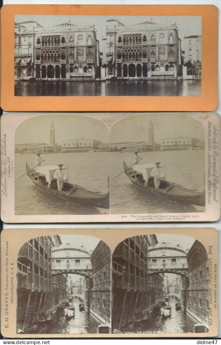 PHOTOS STÉRÉOSCOPIQUES - ITALIE - VENISE - Lot De 3 Vues - Stereoscoop