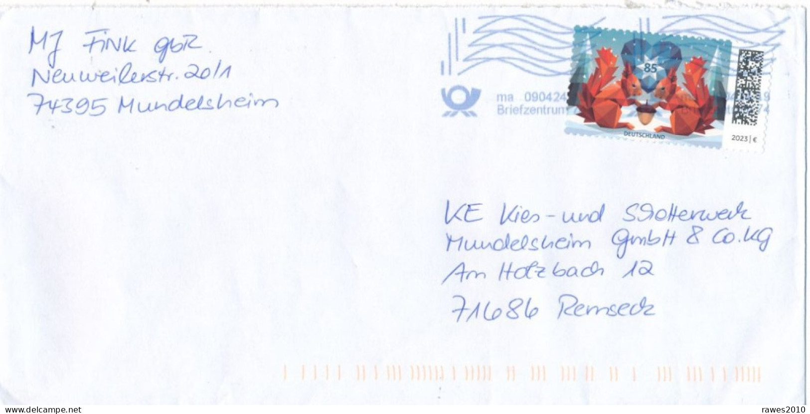 BRD / Bund Mi. 3802 Weihnachten 2023 Eichhörnchen TGST BZ 74 FRW 2024 - Cartas & Documentos