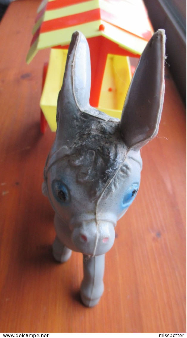 Jouet De Bazar Vintage Petit âne Avec Charette 29 Cm De Long / 20 Cm De Haut - Toy Memorabilia