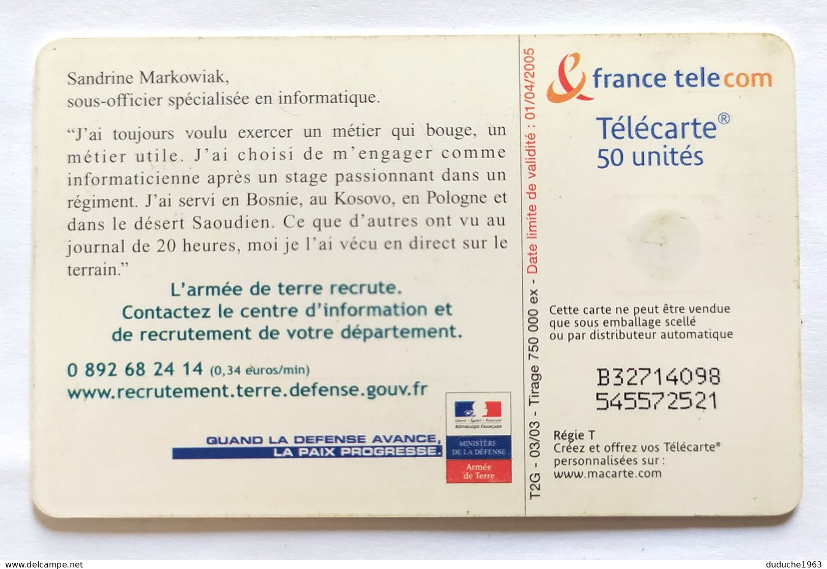 Télécarte France - Armée De Terre - Non Classés