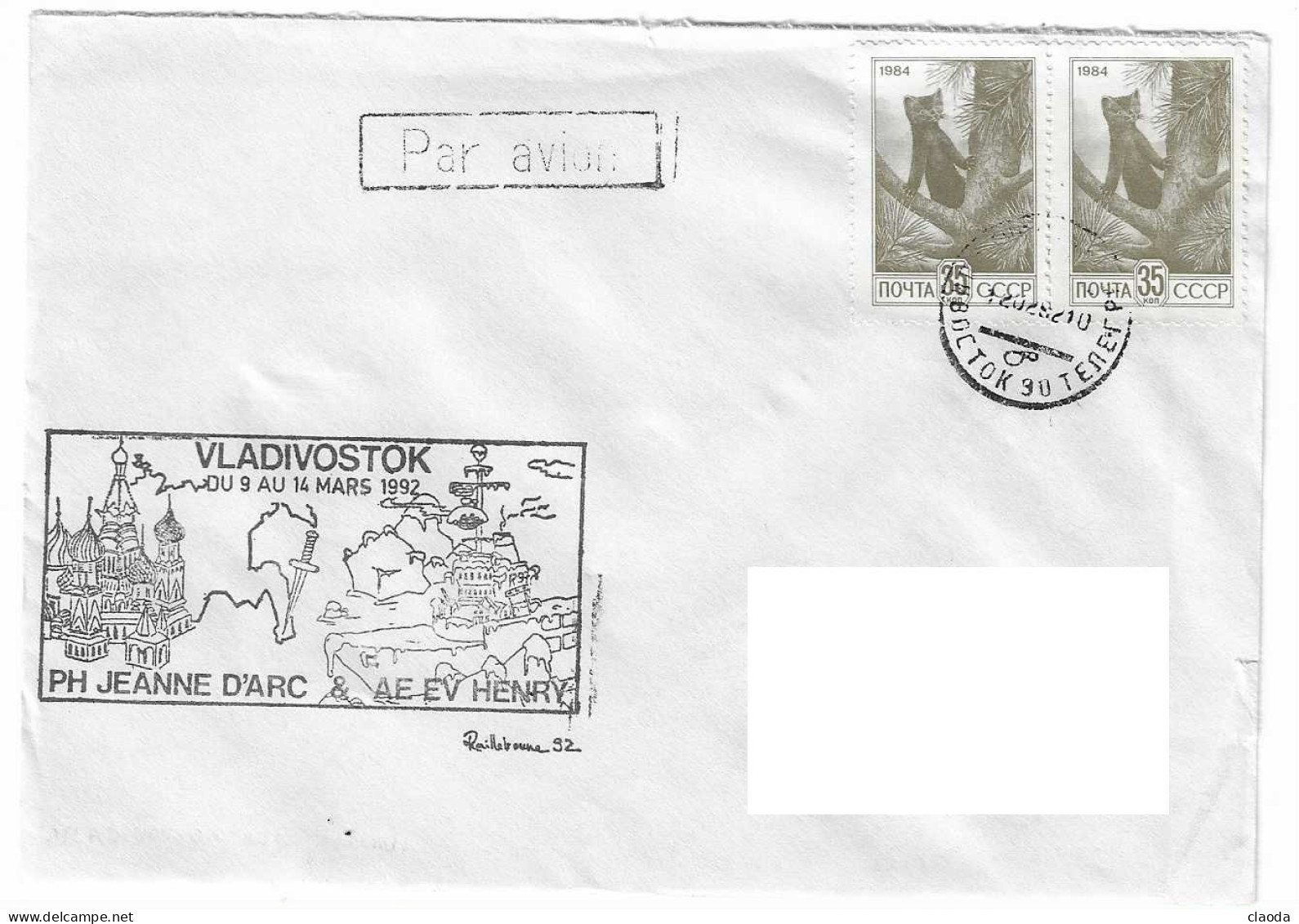 167 JDA -PORTE-HÉLICOPTÈRES JEANNE D'ARC - CAMPAGNE1992 -1993  Escale  De VLADIVOSTOK) TP LOCAUX - Seepost