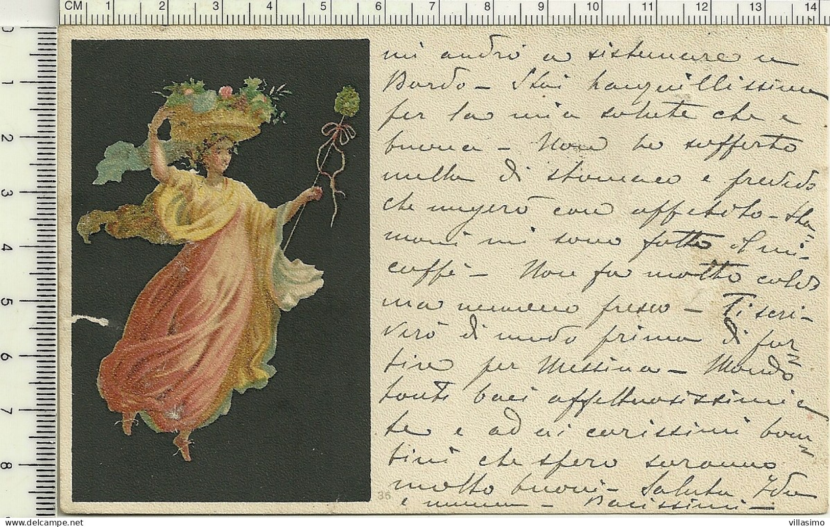 Figura Artistica - Baccante - Donna Con Bastone Fiorito E Portante - V. 1903 - Malerei & Gemälde