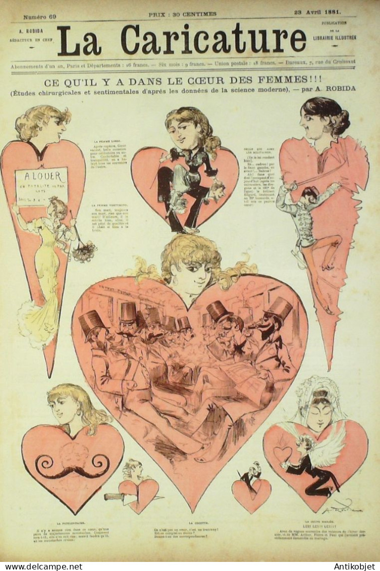 La Caricature 1881 N°  69 Dans Le Coeur Des Femmes Robida Bach Trock - Revues Anciennes - Avant 1900