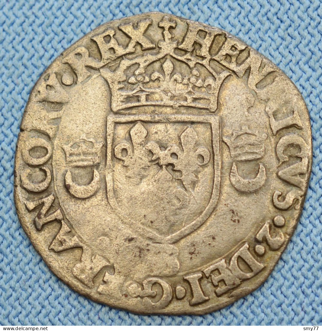 France • Douzain Aux Croissants 1551 B • Henri II • Rouen •  Dy# 997 •  [24-673] - 1547-1559 Hendrik II