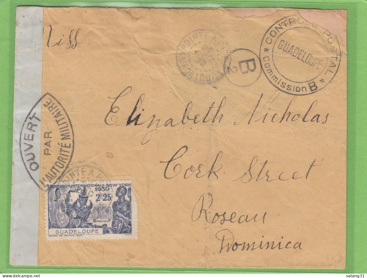 LETTRE DE POINTE A PITRE,AVEC Y+T NO 141,POUR ROSEAU,DOMINIQUE,OUVERTE PAR LA CENSURE FRANCAISE,1940. - Cartas & Documentos