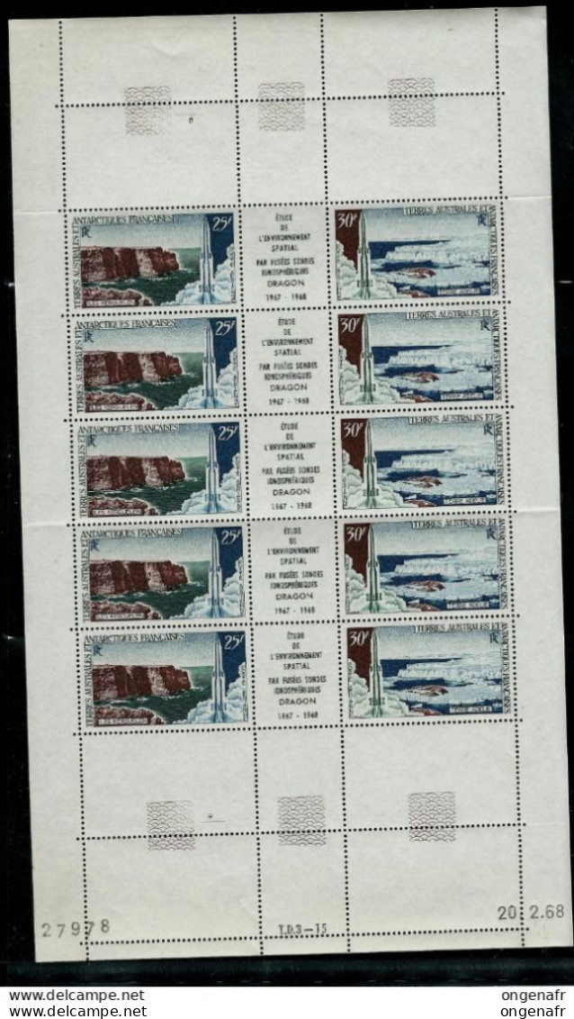 PA15/16 En Feuille De 5 Datée Du 20/02/68 - T.D.3 - 15 - ** - Espace - Fusées Dragon - 1960-.... Mint/hinged