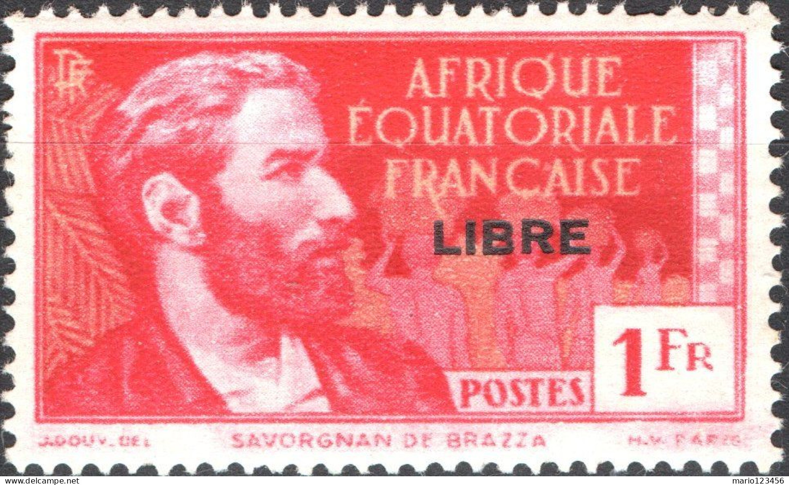 AFRICA EQUATORIALE FRANCESE, SAVORGNAN DE BRAZZA, 1 Fr., 1940, NUOVO (MLH*) Mi:FR-EQ 125, Scott:FR-EQ 109, Yt:FR-EQ 115 - Ongebruikt