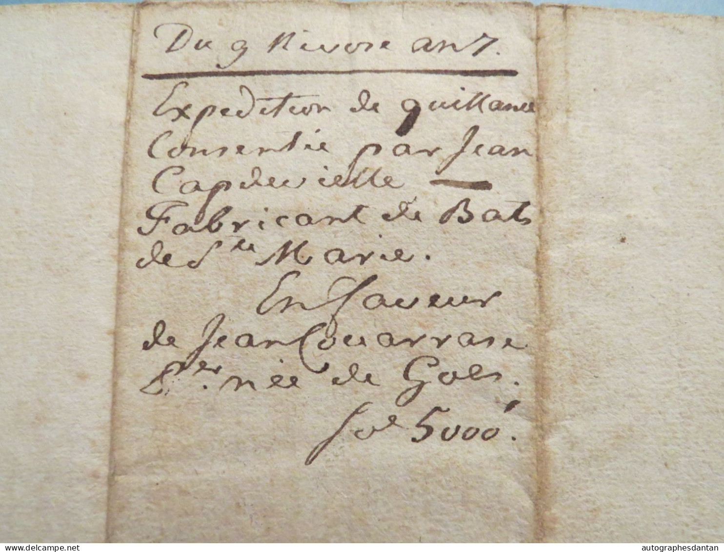 ● OLORON Sainte Marie An 7 Capdevielle Couarraze Expédition Quittance Acte Manuscrit Basses Pyrénées Révolution Vergez - Manuscripts