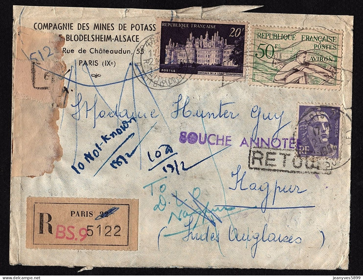 Lettre Recommandée De Paris Pour NAGPUR ( Inde) Avec Cachets Retour - Lettres & Documents