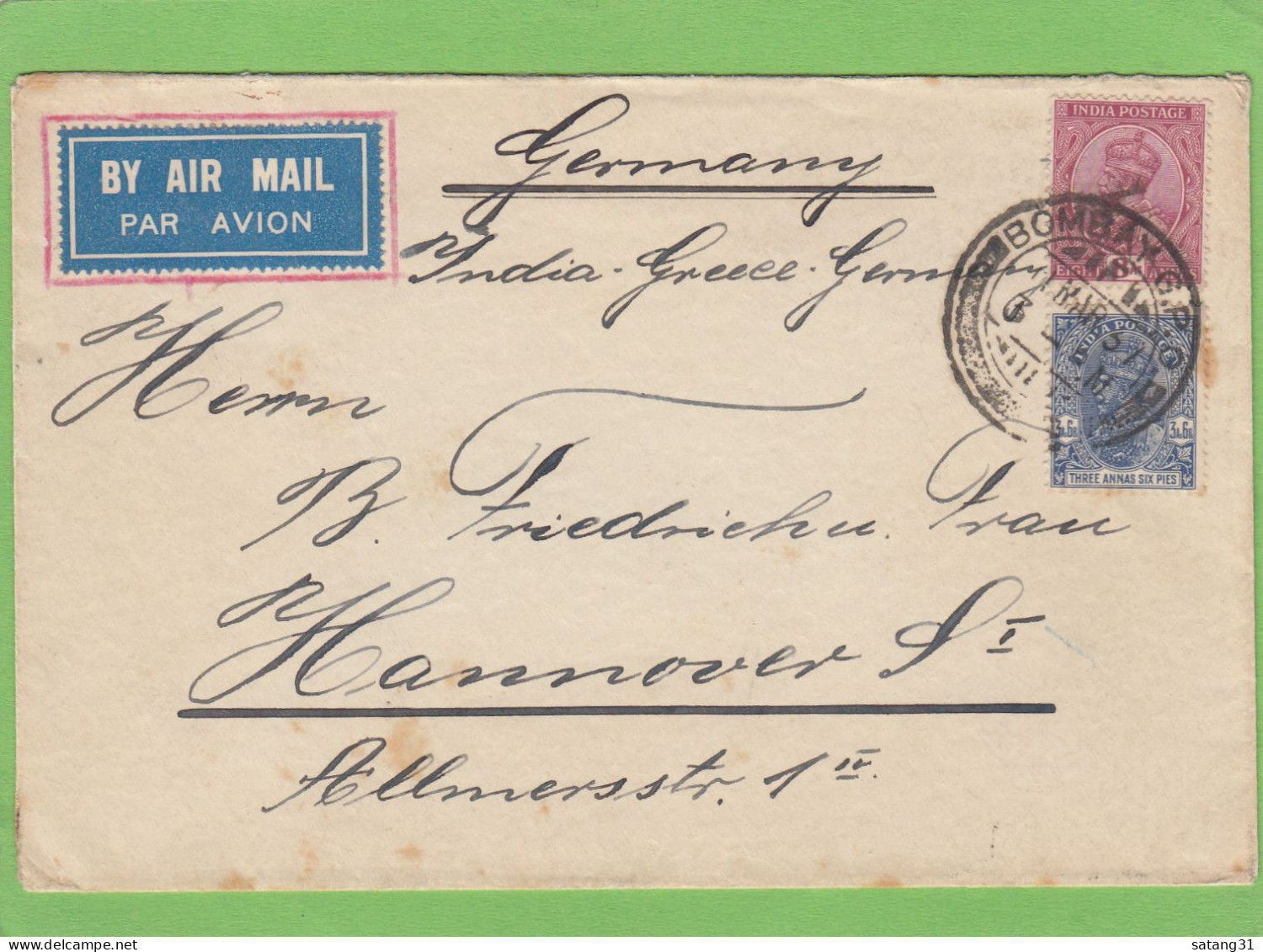 LETTRE PAR AVION DE BOMBAY POUR HANNOVRE,1931. - 1911-35  George V