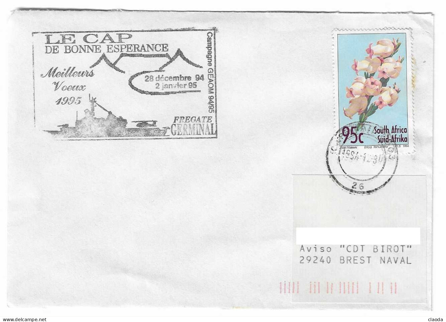 172 JDA -PORTE-HÉLICOPTÈRES JEANNE D'ARC - CAMPAGNE1994-1995  Escale  De Du CAP  DE BONNE ESPERANCE - AFRIQUE DU SUD ) T - Seepost