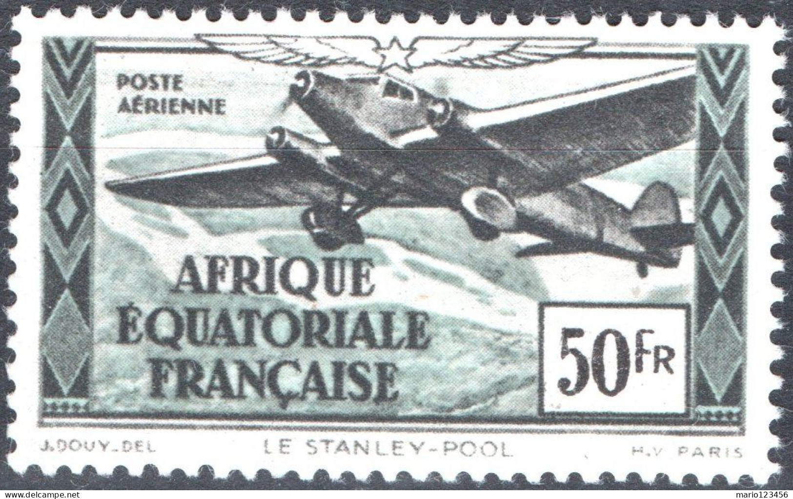 AFRICA EQUATORIALE FRANCESE, POSTA AEREA, AIRMAIL, 50 Fr., 1943, (MNH**) Mi:FR-EQ 209, Scott:FR-EQ C23L, Yt:FR-EQ PA41 - Unused Stamps