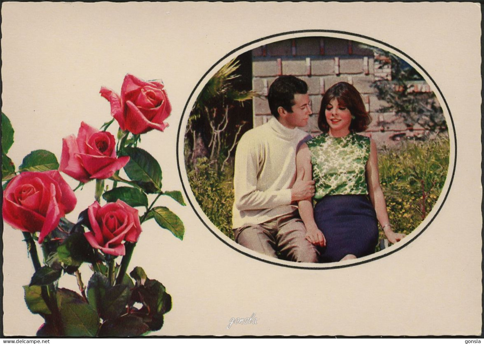 ROMANCE D’AMOUR 1960 "Bouquet De Rose Avec Couple Portrait Fenêtre" - Couples